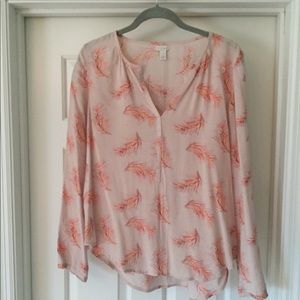 Hinge Pink Feather Printed Casual Top